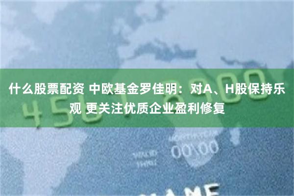 什么股票配资 中欧基金罗佳明：对A、H股保持乐观 更关注优质企业盈利修复