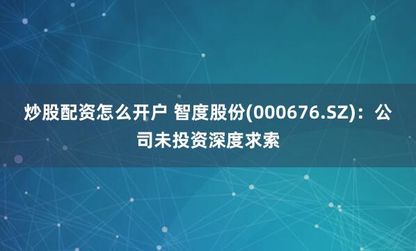 炒股配资怎么开户 智度股份(000676.SZ)：公司未投资深度求索