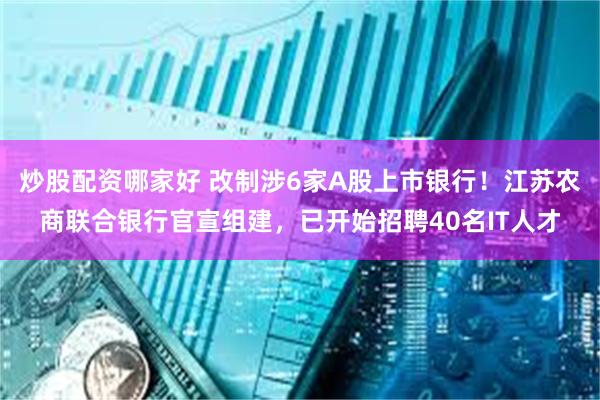 炒股配资哪家好 改制涉6家A股上市银行！江苏农商联合银行官宣组建，已开始招聘40名IT人才